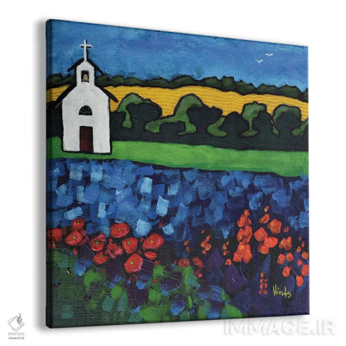 تابلو کلیسای سفید کوچک انتزاعی اثر دیویدای هینْدز - نمای پرسپکتیو محصول