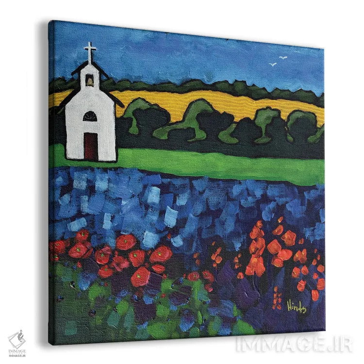 تابلو کلیسای سفید کوچک انتزاعی اثر دیویدای هینْدز - نمای پرسپکتیو محصول