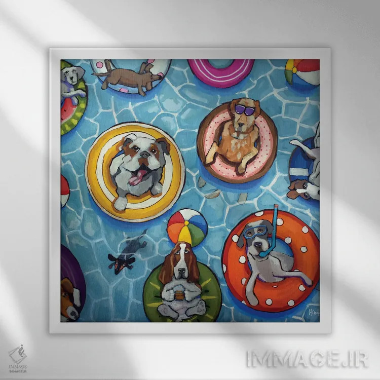 تابلو این یک مهمانی استخر است اثر دیویدای هینْدز - نمای قابدار سفید