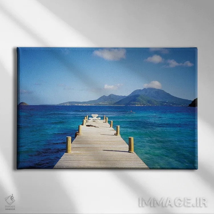تابلو Saint Kitts,منظره جزیره بوبی و نویس از اسکله ساحل لاکپشتی، سنت کیتس اثر دیوید هربیگ - نمای روبهرو روی دیوار