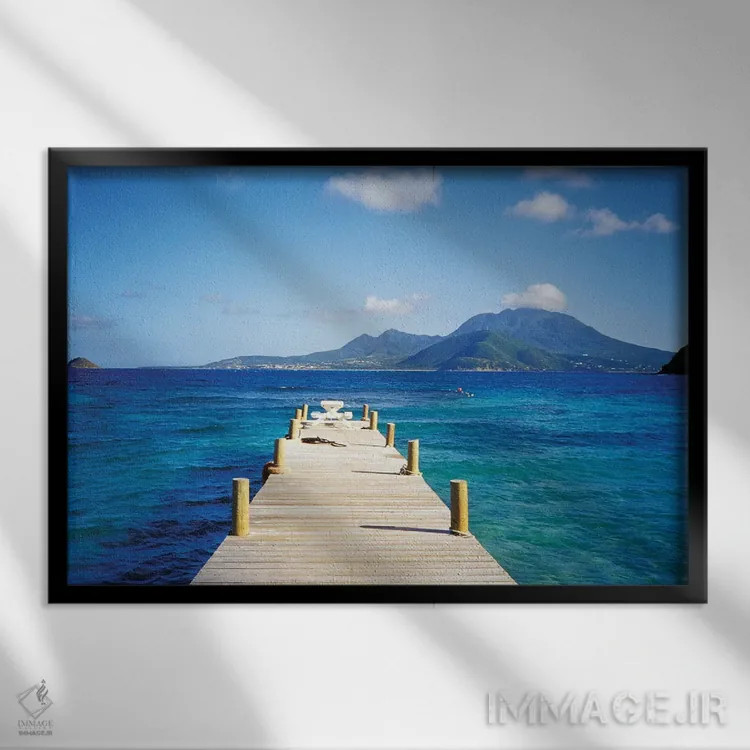 تابلو Saint Kitts,منظره جزیره بوبی و نویس از اسکله ساحل لاکپشتی، سنت کیتس اثر دیوید هربیگ - نمای قابدار مشکی