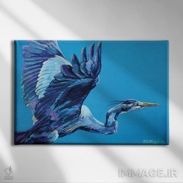 تابلو حواصیل آبی اثر دریک هیگینز - نمای روبهرو روی دیوار