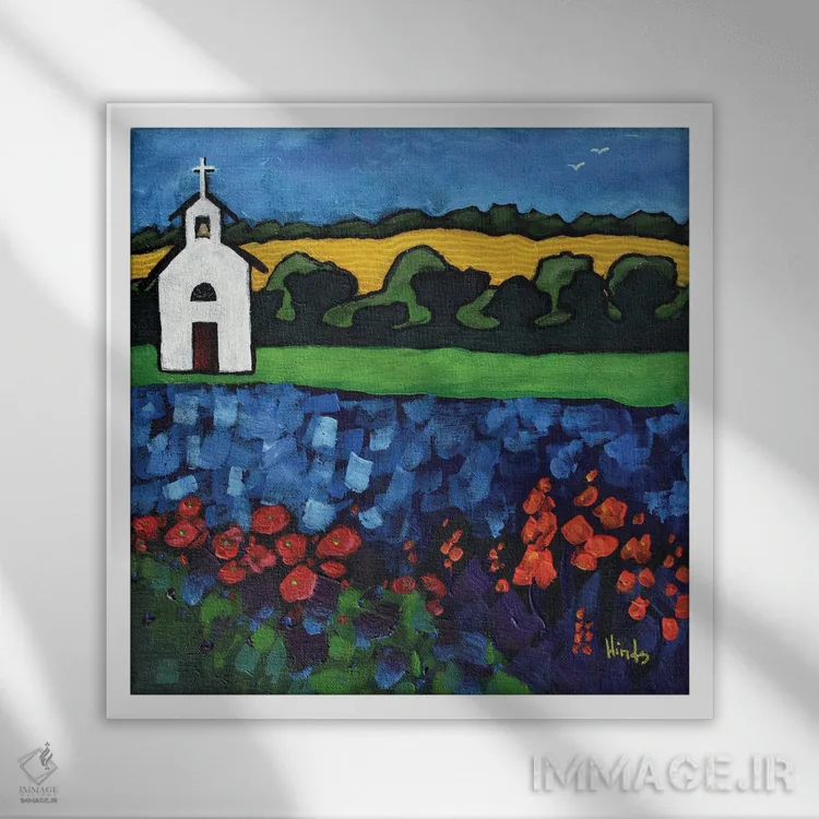 تابلو کلیسای سفید کوچک انتزاعی اثر دیویدای هینْدز - نمای قابدار سفید