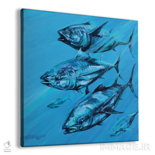 تابلو گروه ماهی تن آبی اثر دریک هیگینز - نمای پرسپکتیو محصول