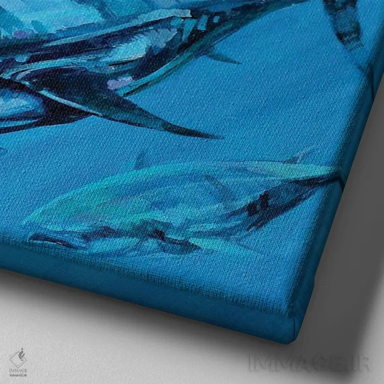 تابلو گروه ماهی تن آبی اثر دریک هیگینز - نمای نزدیک بافت بوم