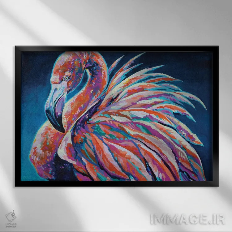 تابلو برکه فلامینگو اثر دریک هیگینز - نمای قابدار مشکی