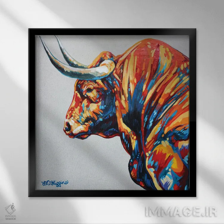 تابلو تورو (گاوی اسپانیایی) اثر دریک هیگینز - نمای قابدار مشکی
