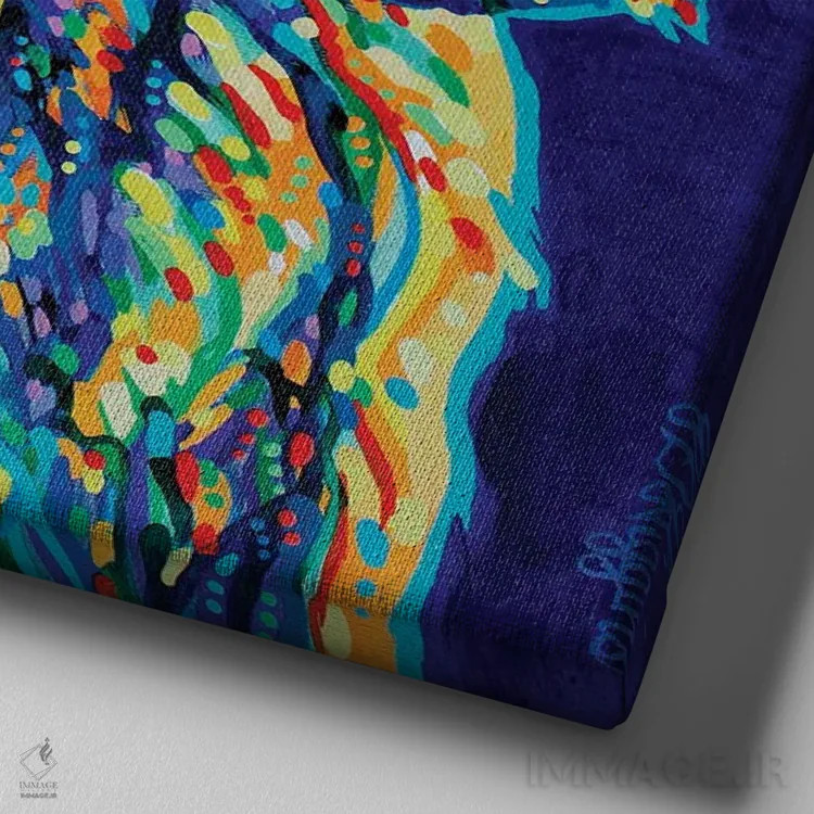 تابلو بایسون شاخدار بزرگ اثر دریک هیگینز - نمای نزدیک بافت بوم