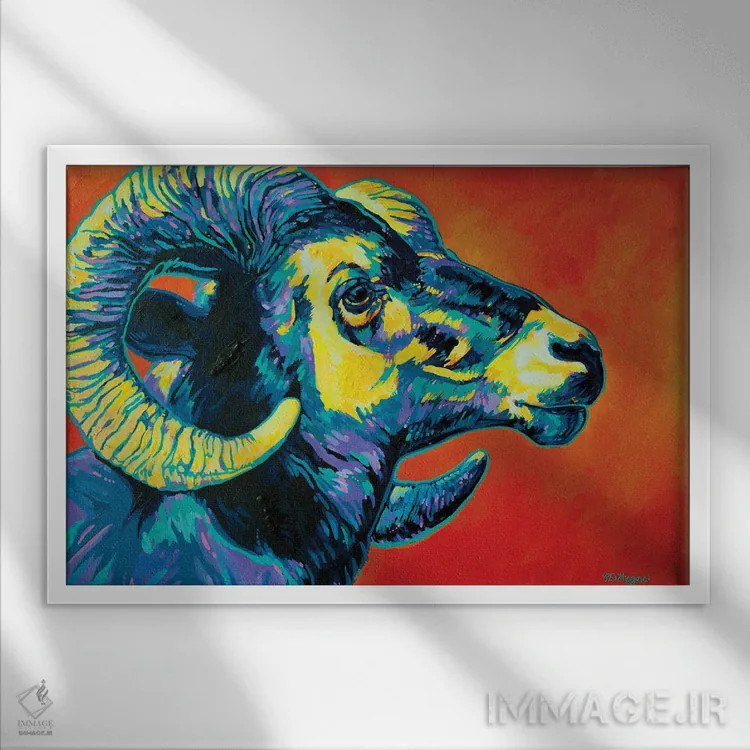 تابلو شاخ بزرگ (حیوان کل یا قوچ کوهی) اثر دریک هیگینز - نمای قابدار سفید