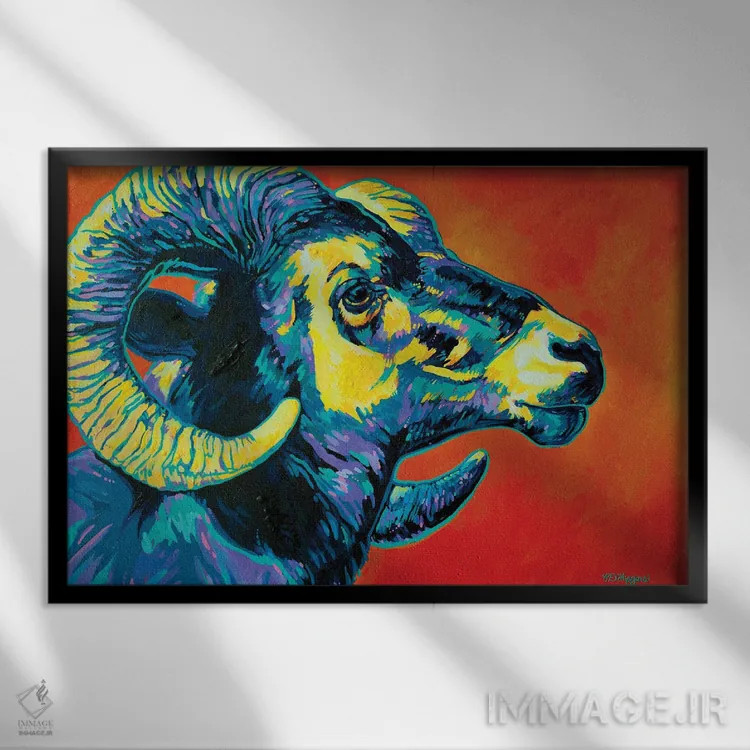 تابلو شاخ بزرگ (حیوان کل یا قوچ کوهی) اثر دریک هیگینز - نمای قابدار مشکی