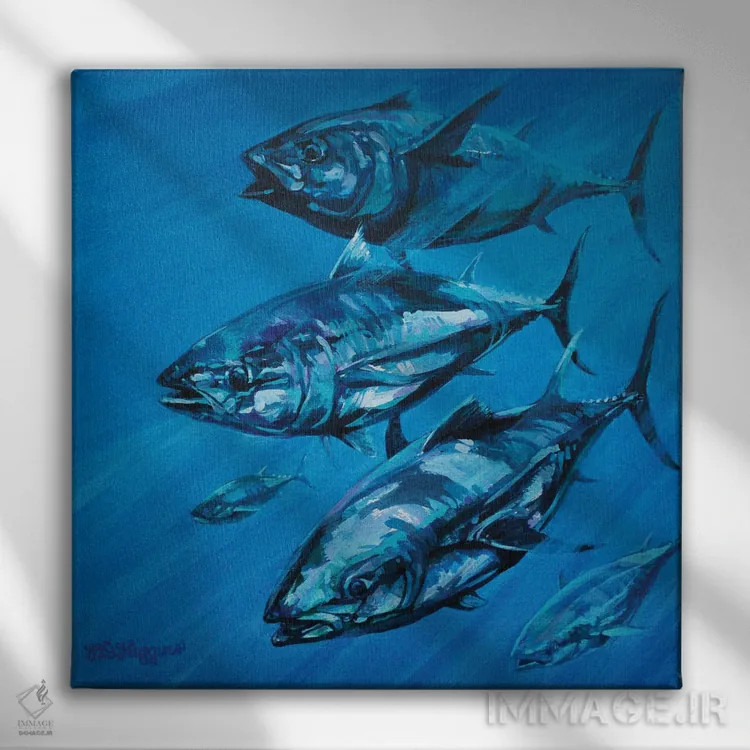 تابلو آبی بر آبی اثر دریک هیگینز - نمای روبهرو روی دیوار