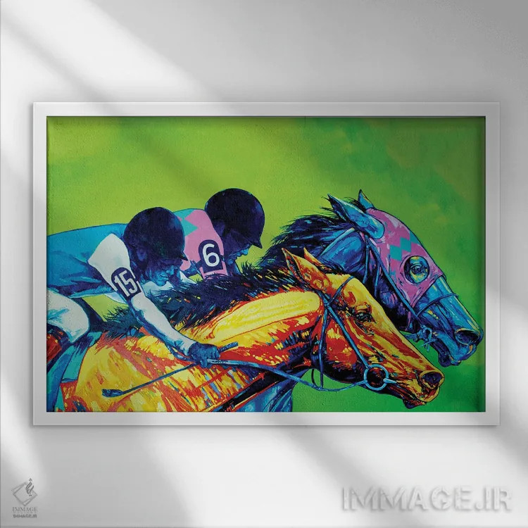تابلو مسابقه اسبدوانی اثر دریک هیگینز - نمای قابدار سفید