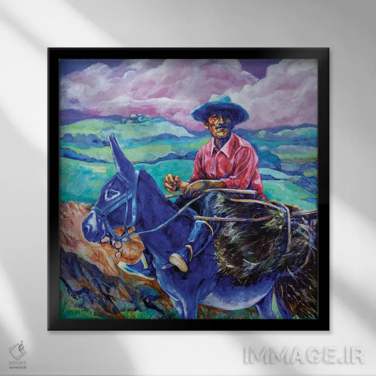 تابلو الاغ آبی اثر دریک هیگینز - نمای قابدار مشکی