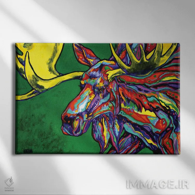 تابلو گوزن شمالی نر (الک) اثر دریک هیگینز - نمای روبهرو روی دیوار