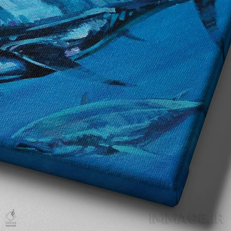 تابلو آبی بر آبی اثر دریک هیگینز - نمای نزدیک بافت بوم