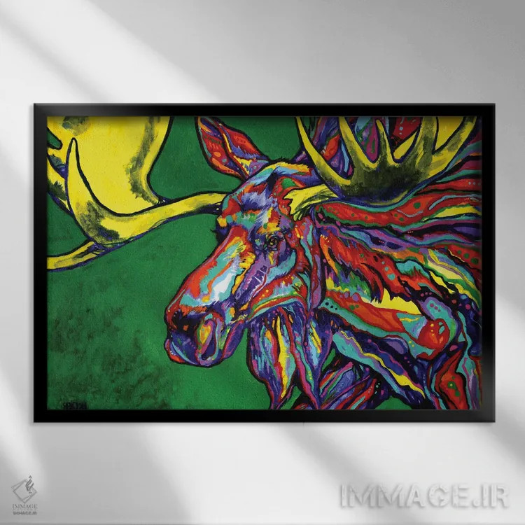 تابلو گوزن شمالی نر (الک) اثر دریک هیگینز - نمای قابدار مشکی