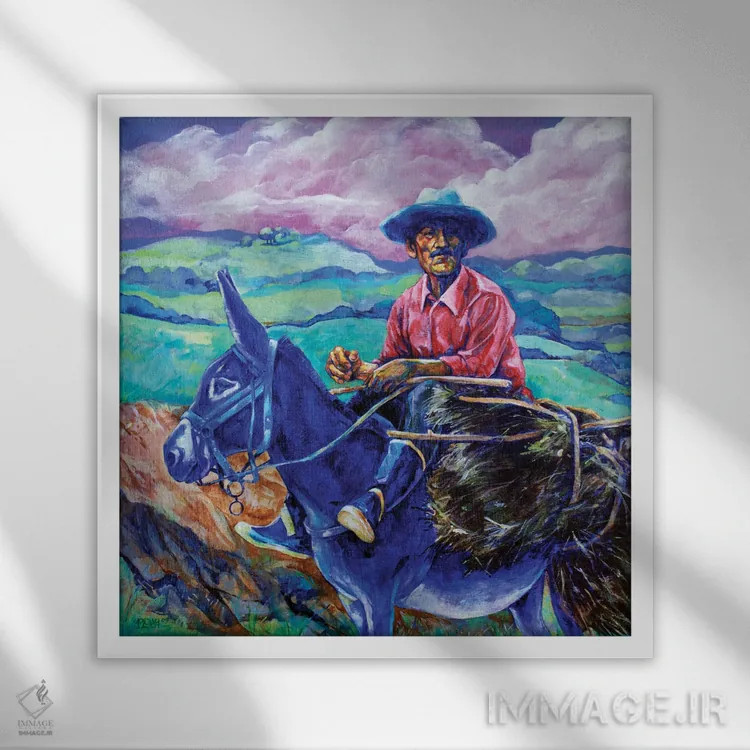 تابلو الاغ آبی اثر دریک هیگینز - نمای قابدار سفید