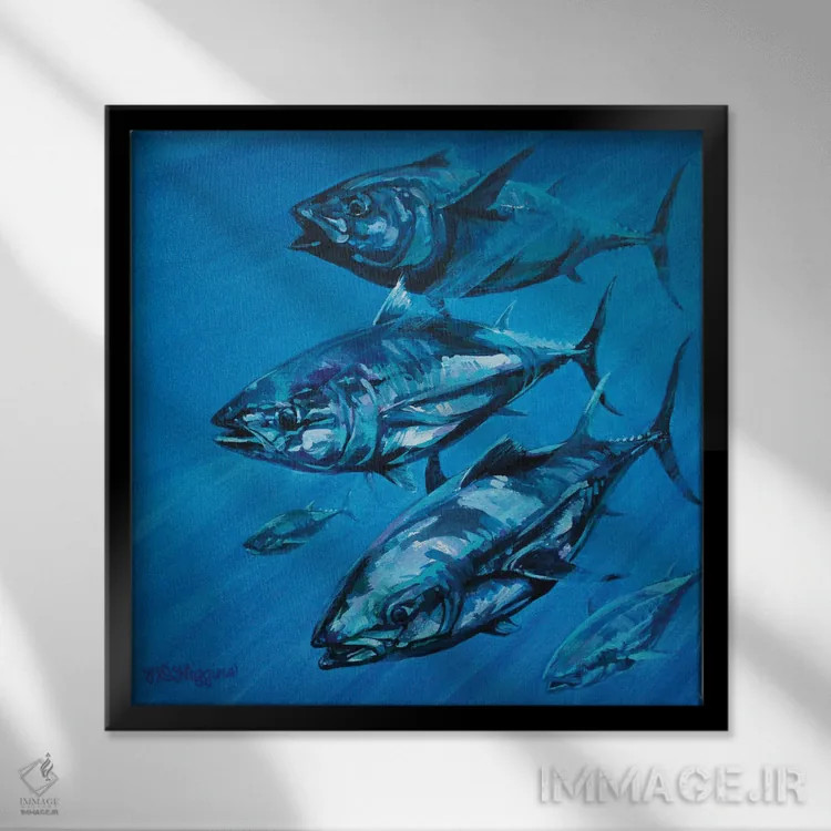 تابلو آبی بر آبی اثر دریک هیگینز - نمای قابدار مشکی