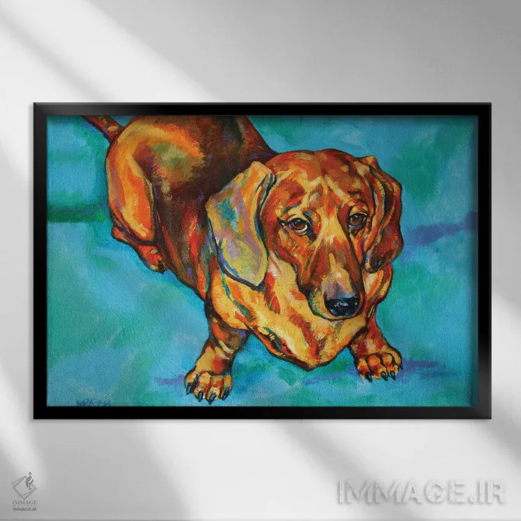 تابلو داشهوند (سگ نژاد آلمانی) اثر دریک هیگینز - نمای قابدار مشکی