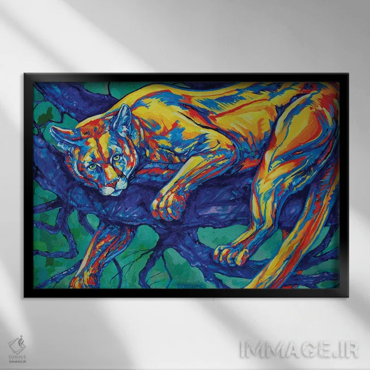 تابلو پوما (گربهوحشی آمریکایی) اثر دریک هیگینز - نمای قابدار مشکی
