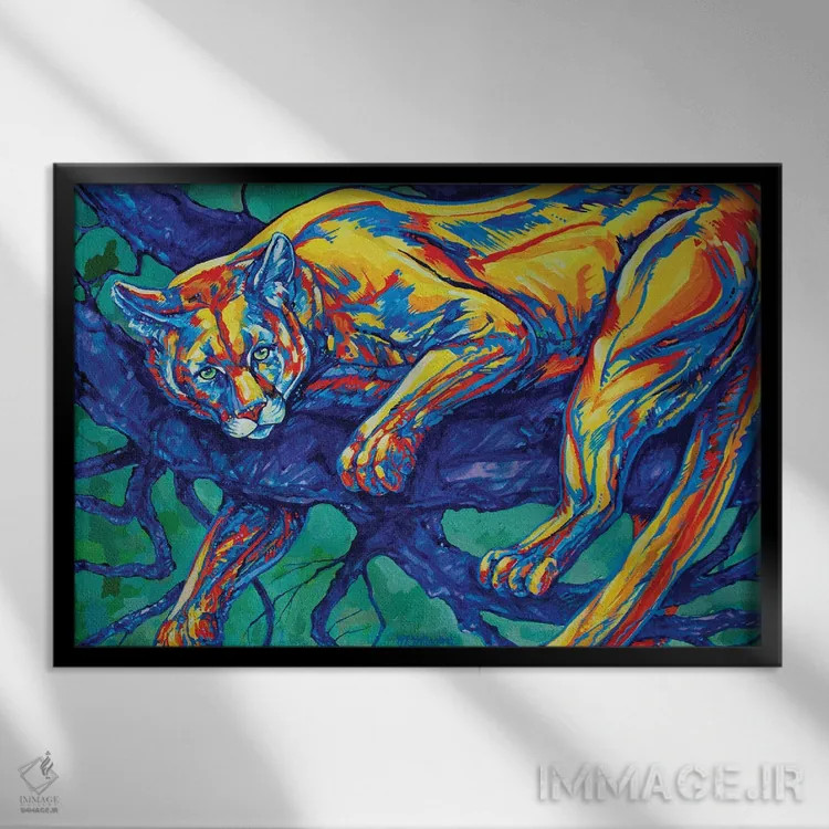 تابلو پوما (گربهوحشی آمریکایی) اثر دریک هیگینز - نمای قابدار مشکی