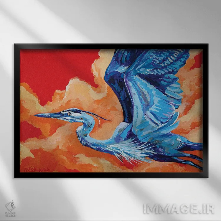 تابلو آتش در آسمان اثر دریک هیگینز - نمای قابدار مشکی