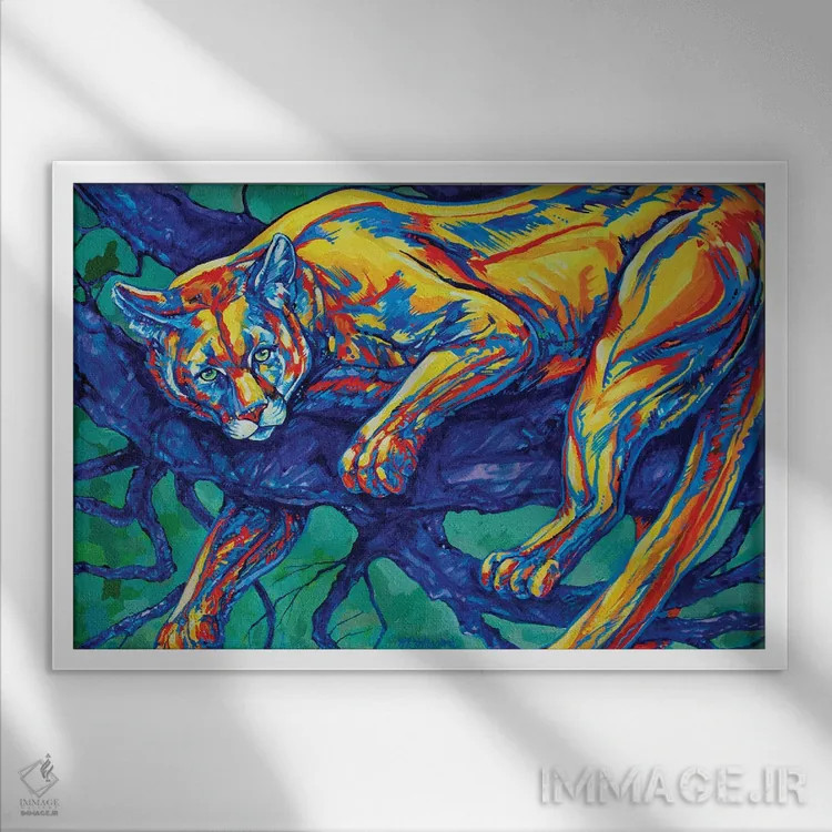 تابلو پوما (گربهوحشی آمریکایی) اثر دریک هیگینز - نمای قابدار سفید