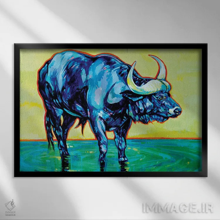 تابلو گاومیش دماغه کروگر اثر دریک هیگینز - نمای قابدار مشکی