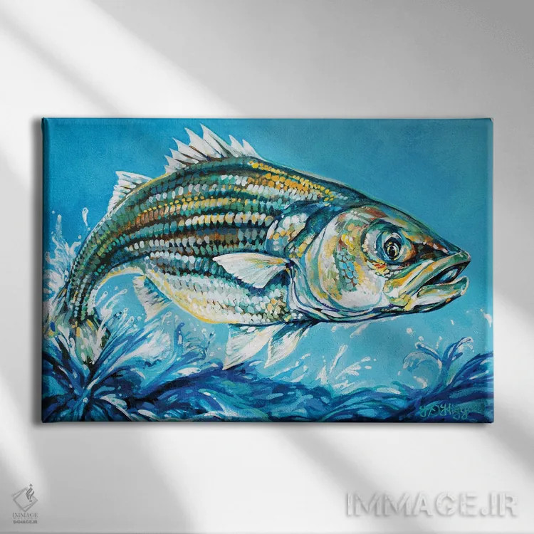 تابلو جَک پرنده بس (ماهی راهراه) اثر دریک هیگینز - نمای روبهرو روی دیوار