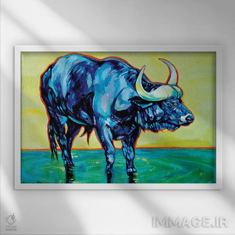 تابلو گاومیش دماغه کروگر اثر دریک هیگینز - نمای قابدار سفید