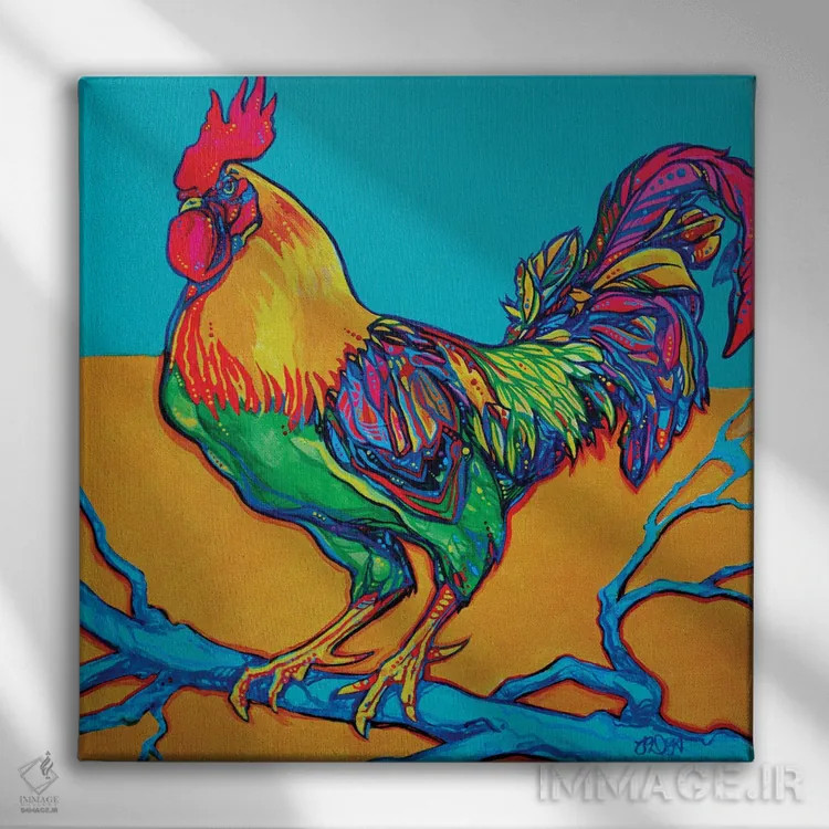 تابلو خروس نشسته بر جایگاه اثر دریک هیگینز - نمای روبهرو روی دیوار