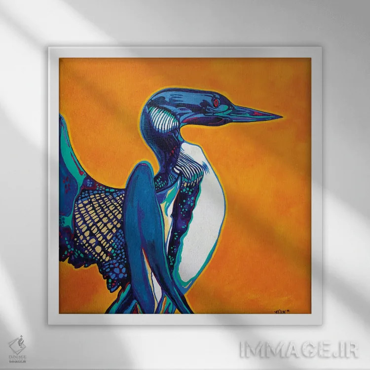 تابلو لوئن (پرنده آبی) اثر دریک هیگینز - نمای قابدار سفید