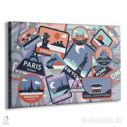 تابلو هنر برچسبهای سفر قدیمی بر چمدان اثر پیج ترنر - نمای پرسپکتیو محصول