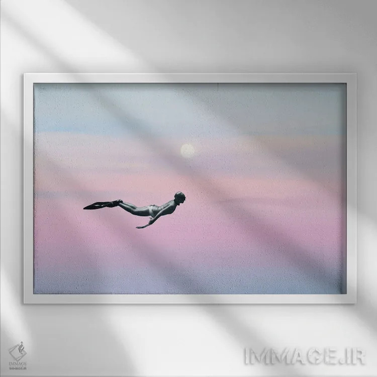 تابلو غواص سورئال در آسمان اثر پیج ترنر - نمای قابدار سفید