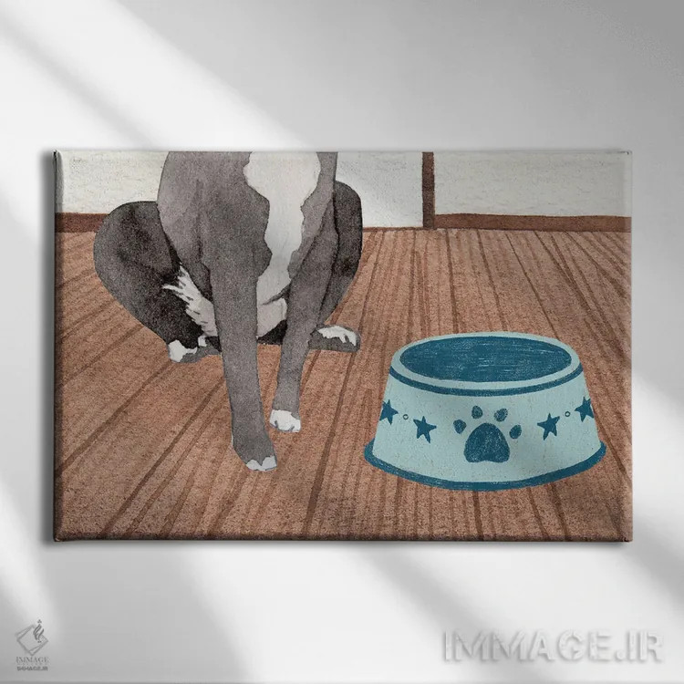تابلو سگ و کاسهٔ خالی اثر پیج ترنر - نمای روبهرو روی دیوار