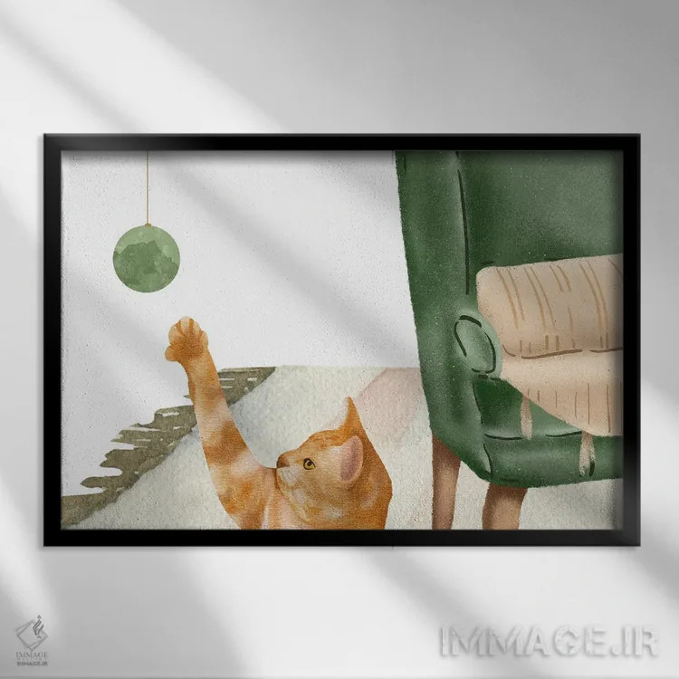 تابلو گربه و اسباببازی اثر پیج ترنر - نمای قابدار مشکی