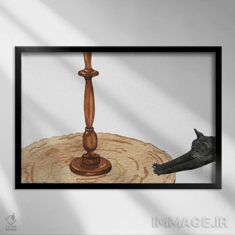 تابلو گربه و چراغ اثر پیج ترنر - نمای قابدار مشکی