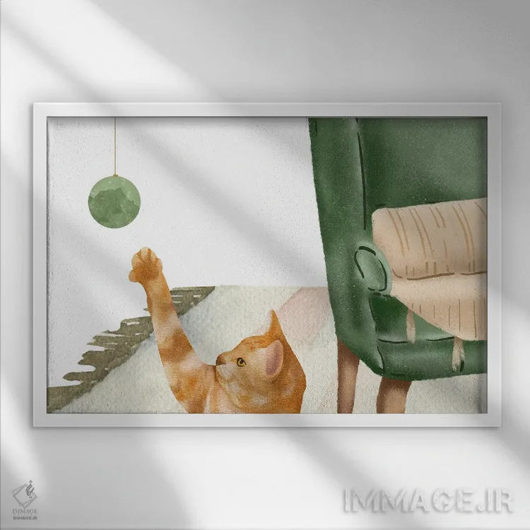 تابلو گربه و اسباببازی اثر پیج ترنر - نمای قابدار سفید