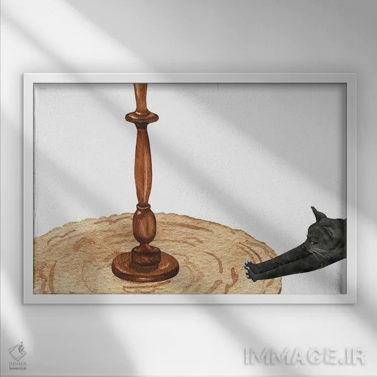 تابلو گربه و چراغ اثر پیج ترنر - نمای قابدار سفید