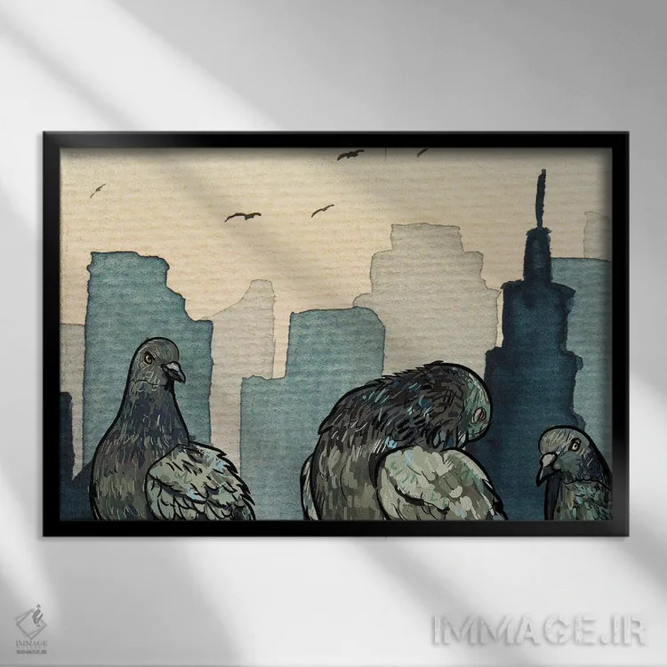 تابلو کبوترها در شهر اثر پیج ترنر - نمای قابدار مشکی