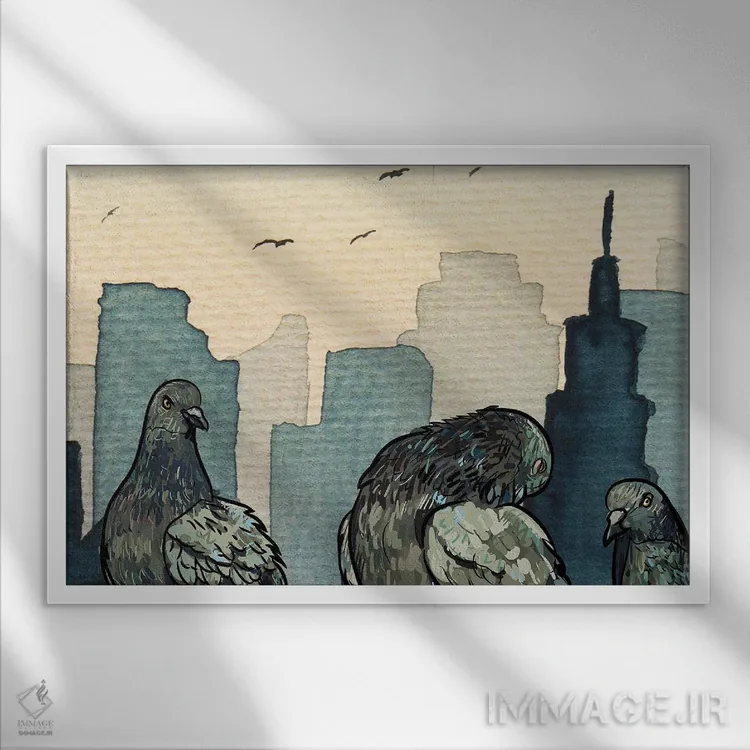 تابلو کبوترها در شهر اثر پیج ترنر - نمای قابدار سفید