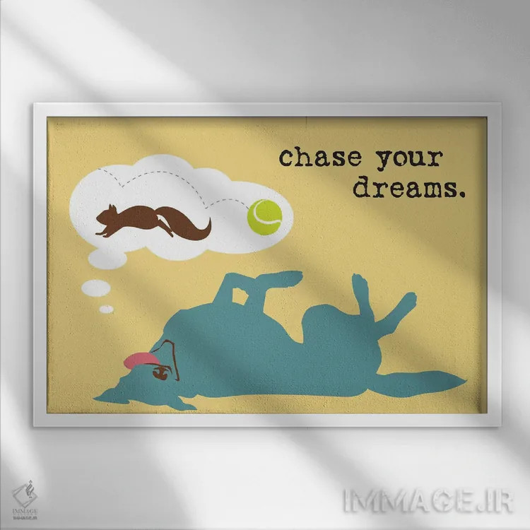 تابلو به دنبال رویاها اثر داگ ایز گود اند کت ایز گود (برند طراحی) - نمای قابدار سفید