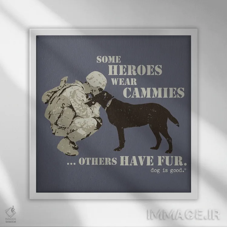 تابلو برخی قهرمانها لباس فرم نظامی میپوشند اثر داگ ایز گود اند کت ایز گود (برند طراحی) - نمای قابدار سفید