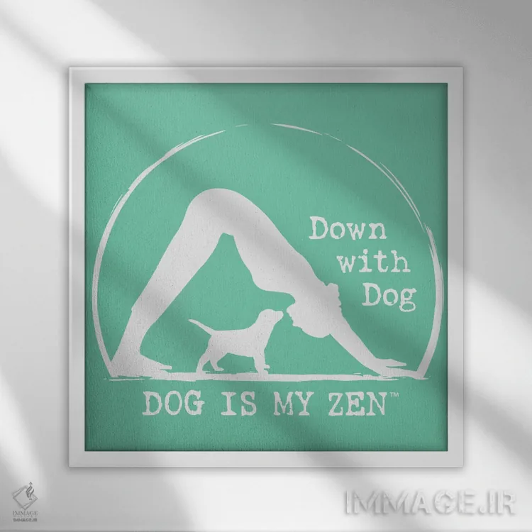 تابلو همراه با سگ اثر داگ ایز گود اند کت ایز گود (برند طراحی) - نمای قابدار سفید