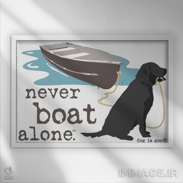 تابلو هرگز تنها قایقسواری نکن II اثر داگ ایز گود اند کت ایز گود (برند طراحی) - نمای قابدار سفید