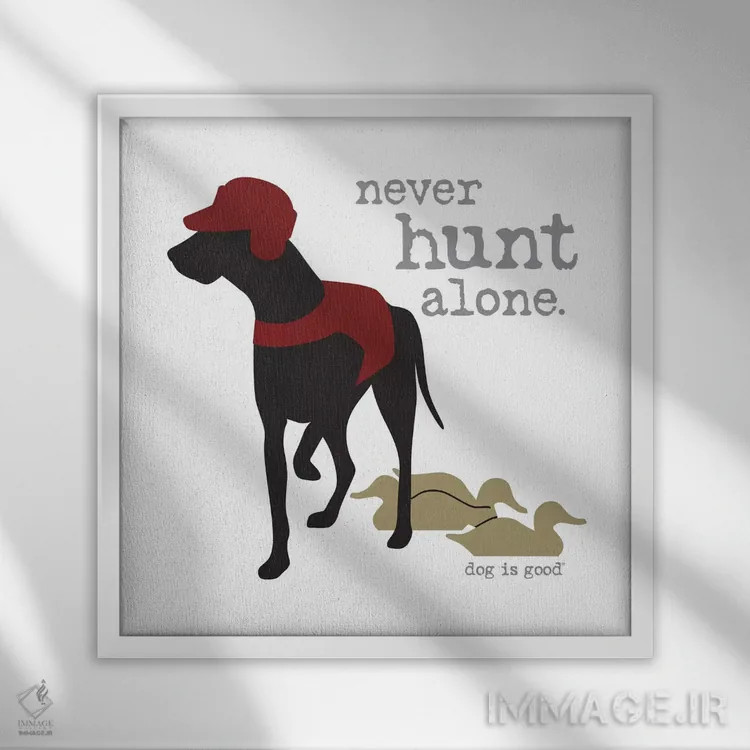 تابلو هرگز تنها شکار نرو اثر داگ ایز گود اند کت ایز گود (برند طراحی) - نمای قابدار سفید