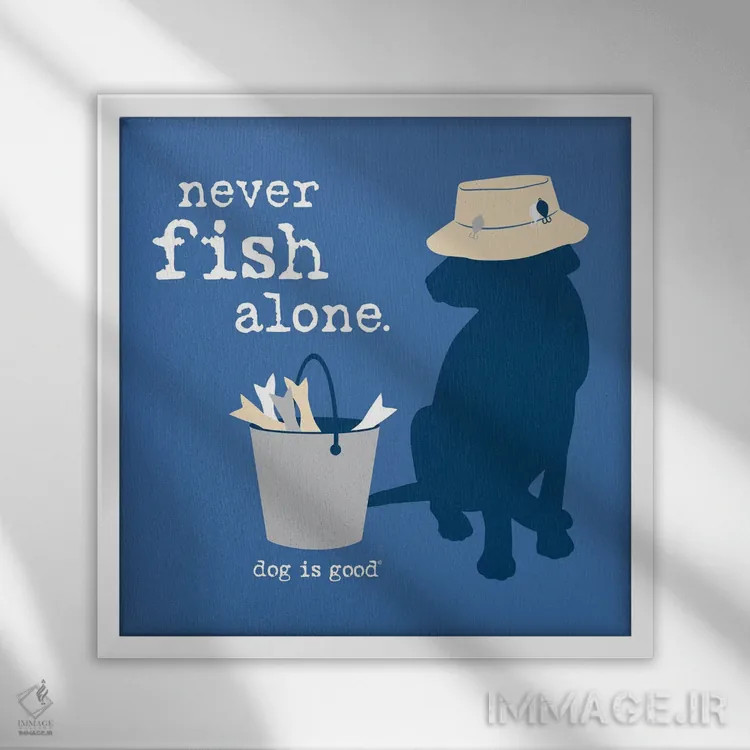 تابلو هرگز تنها ماهی نگیر اثر داگ ایز گود اند کت ایز گود (برند طراحی) - نمای قابدار سفید