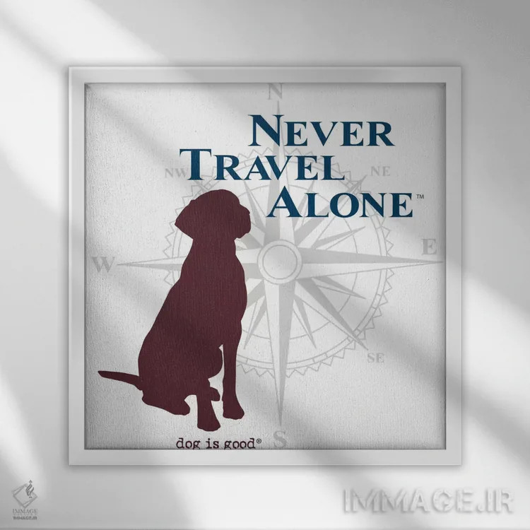 تابلو هرگز تنها سفر نکن II اثر داگ ایز گود اند کت ایز گود (برند طراحی) - نمای قابدار سفید