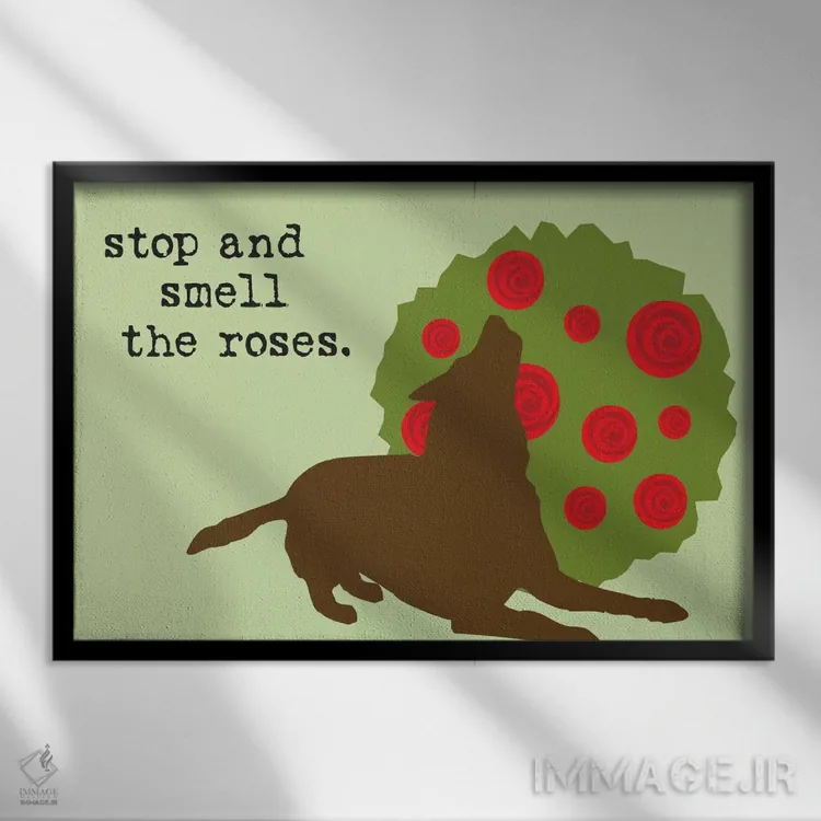 تابلو بوی گلها را حس کن اثر داگ ایز گود اند کت ایز گود (برند طراحی) - نمای قابدار مشکی