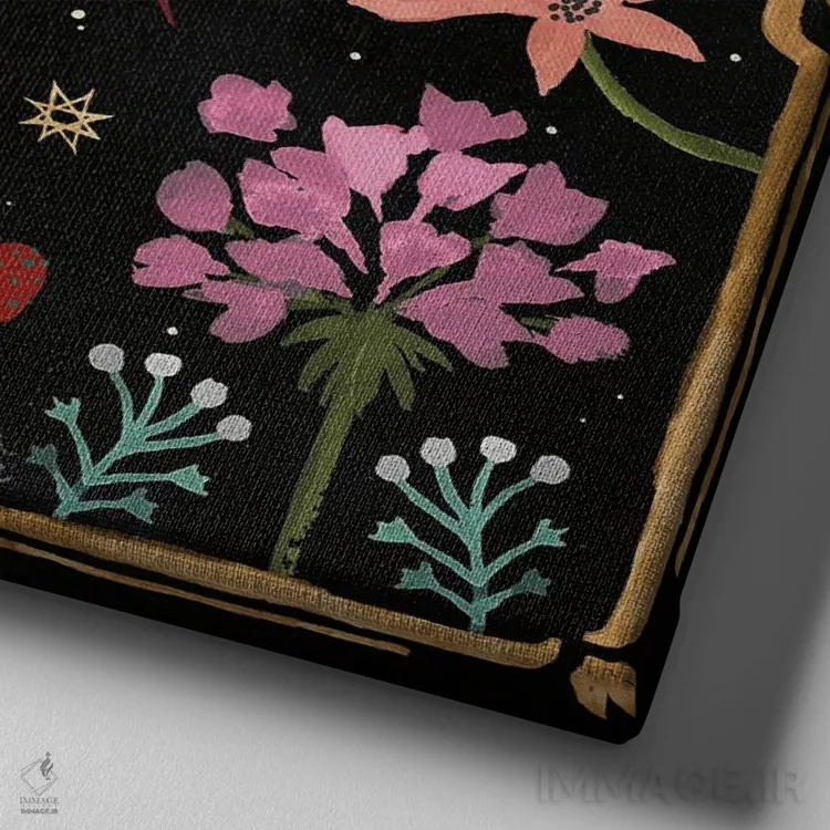 تابلو باغ شگفتیها II (تاریک) اثر باورا جون - نمای نزدیک بافت بوم